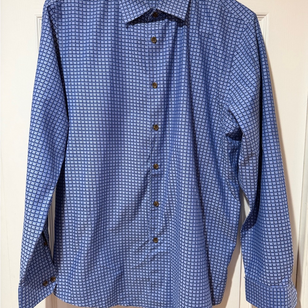 Tasso Elba Men's Blue Checkered Dress Shirt